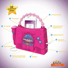 Kids Karaoke Machine for Girls - Little Rock Star Music Player - 10 Programmed Songs - iPod Holder - AUX Cable and Batteries Included