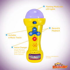 Kids Karaoke Microphone with Voice Changer, Record & Playback, Built-in Tracks and LED Lights